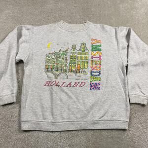 Vintage Amsterdam Holland Sweatshirt Mens Large Gray Neon Crewneck Souvenir